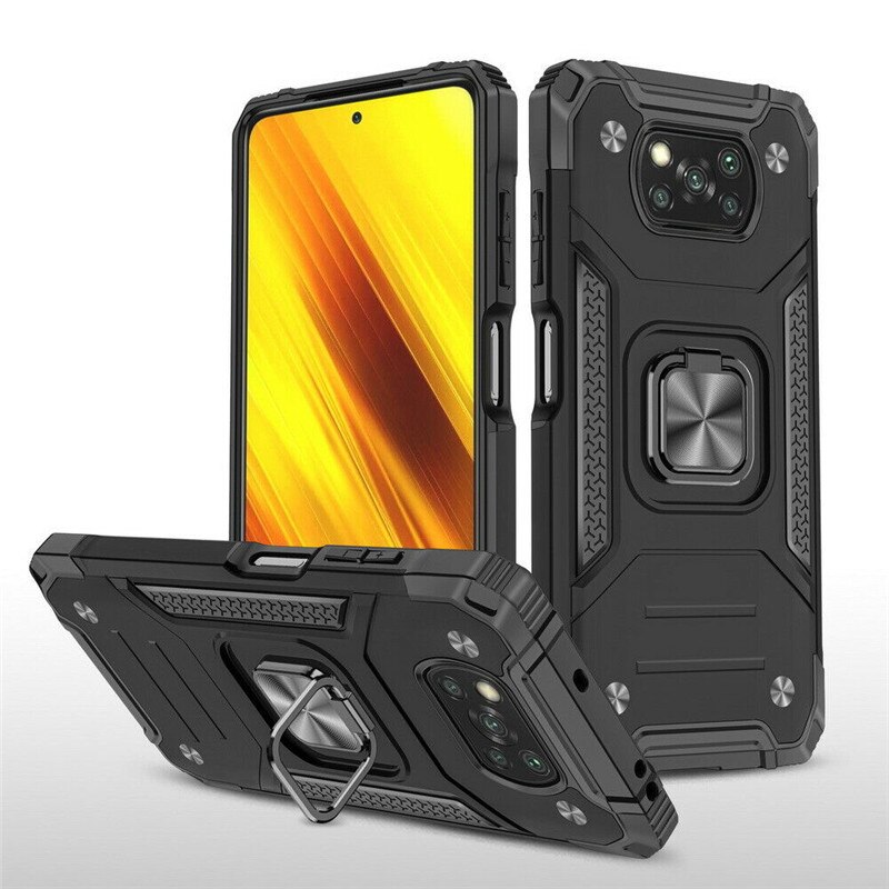 Shockproof Armor Ring Case Voor Xiaomi Poco X3 Pro Telefoon Cover Hybrid Hard Pc Soft Frame Beugel Case Voor Poco f3