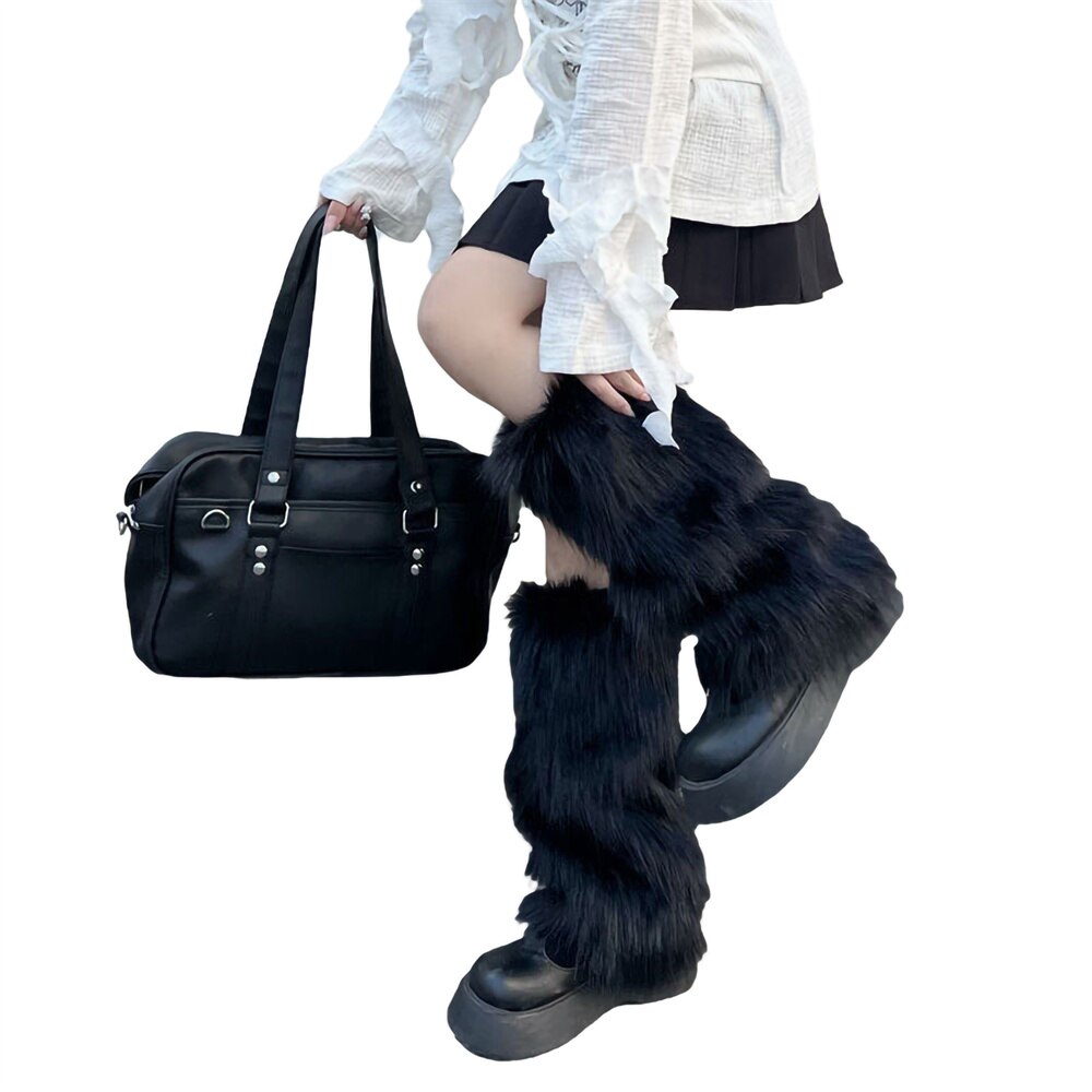 Jambières en peluche épaisse pour femmes, couvre-jambes en fausse fourrure, couleur unie, Tube central, automne hiver