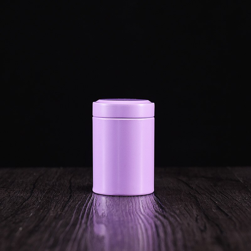 50g Round Sealed Metal Tea Can Coffee Spice Tea Container Outdoor Portable Universal Packaging Empty Tin Box: Light purple