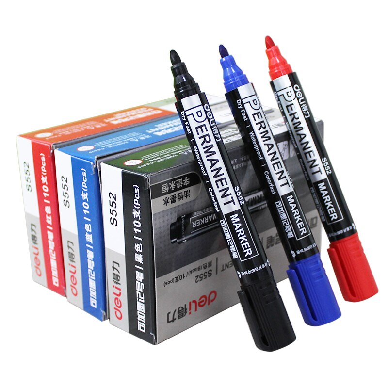 Deli 10 stuks Marker Pen Inkt Pen voor Markering Permanente Non-fading Olie Marker Pen 1.5mm Grote Ronde teen Kantoor School Schriftelijk Supply