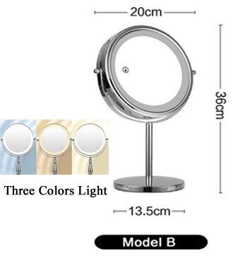 Big Size 8Inch Dubbelzijdig Vanity Make Geleid Spiegel 3X Vergroting, 3 Kleuren Touch Control, tafelblad Cosmetische Spiegel: Mod B -Three color