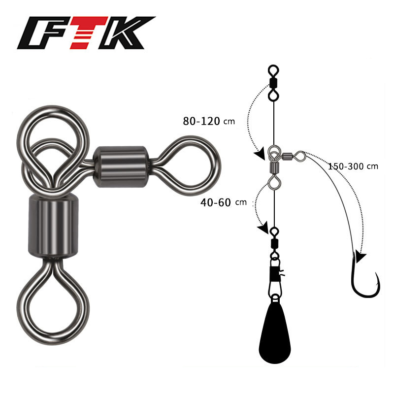 FTK 50 Pz Girelle a 3 gareggiare Barile Pesce giro Girelle Attrezzatura da Pesca Gancio Connettore Surf rig Traina Pesce Gatto rig Acqua Salata Acqua Dolce