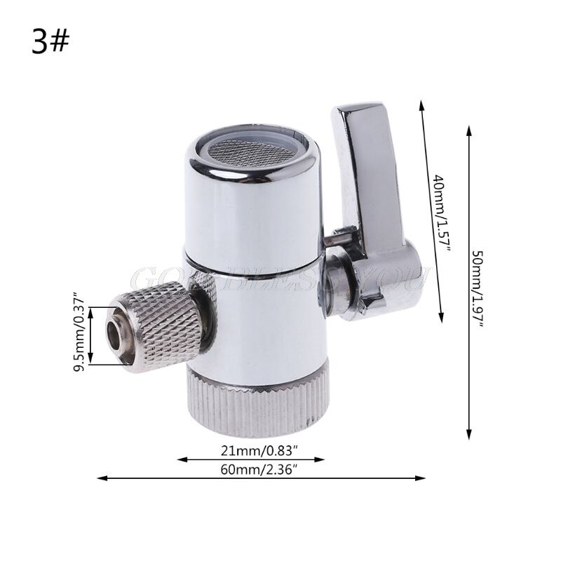 Faucet Adapter Diverter Valve Counter Top Water Filter Faucet Diverter Valve Ro System 1/4" 2.5/8" 3/8" Tube Connector: 3