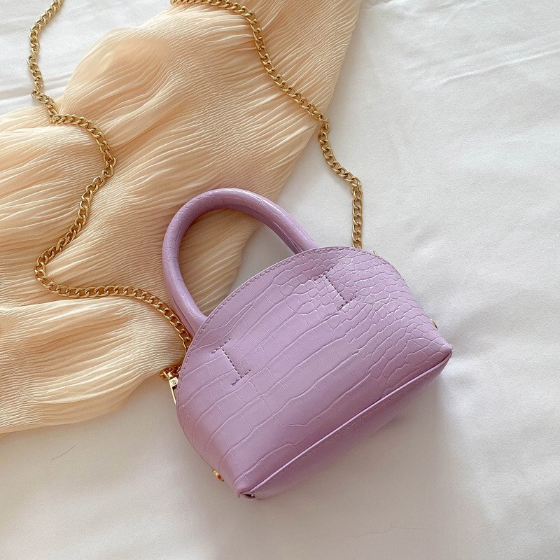Mini-tas met krokodillenmotief, pu-leren dameshandtas, schoudertas met ketting: Paars