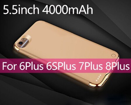 4000Mah Batterij Case Voor Iphone 6 Plus 7 Plus 8 Plus Power Bank Opladen Case Voor Iphone 6S plus Ultra-Dunne Batterij Oplader Case: Gold