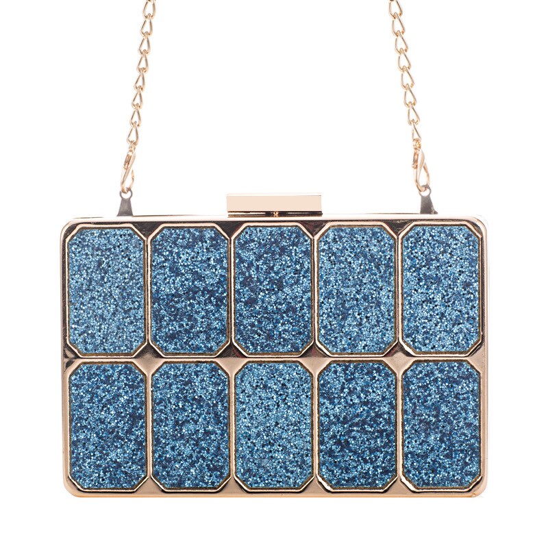 Blauwe avond clutches dames gouden metalen diner banket clutch beste kerst lange ketting dames schoudertassen mini telefoontasje: Blauw