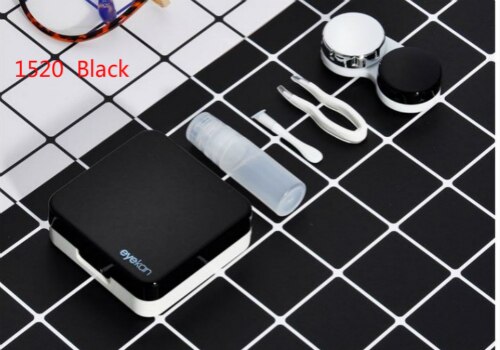 colored Contact Lens Case With Mirror women Colored Contact Lenses box eyes contact lens container J1520: 1520Black