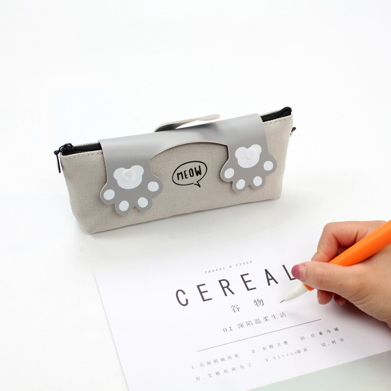 Estuche de lápices Kawaii de lona con almohadilla de gato, Estuches escolares grandes con cremallera, caja de lápices estuche, artículos para la mochila del colegio, papelería, 1 Uds.