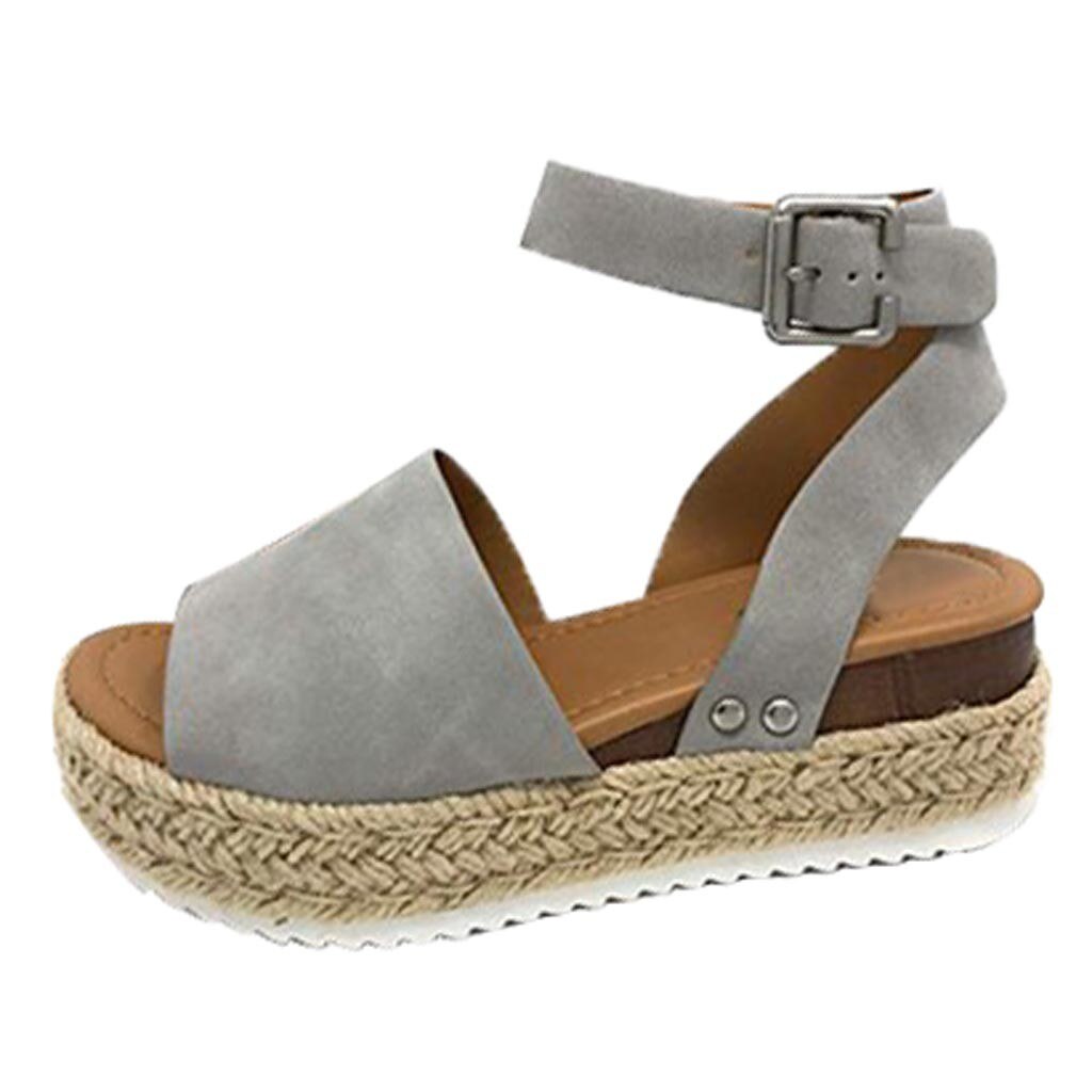 Womail Sandals Buckle Strap Wedges Retro Peep Toe Sandals Casual Sandal Beading Wedges Sandal Casual Ladies Shoes