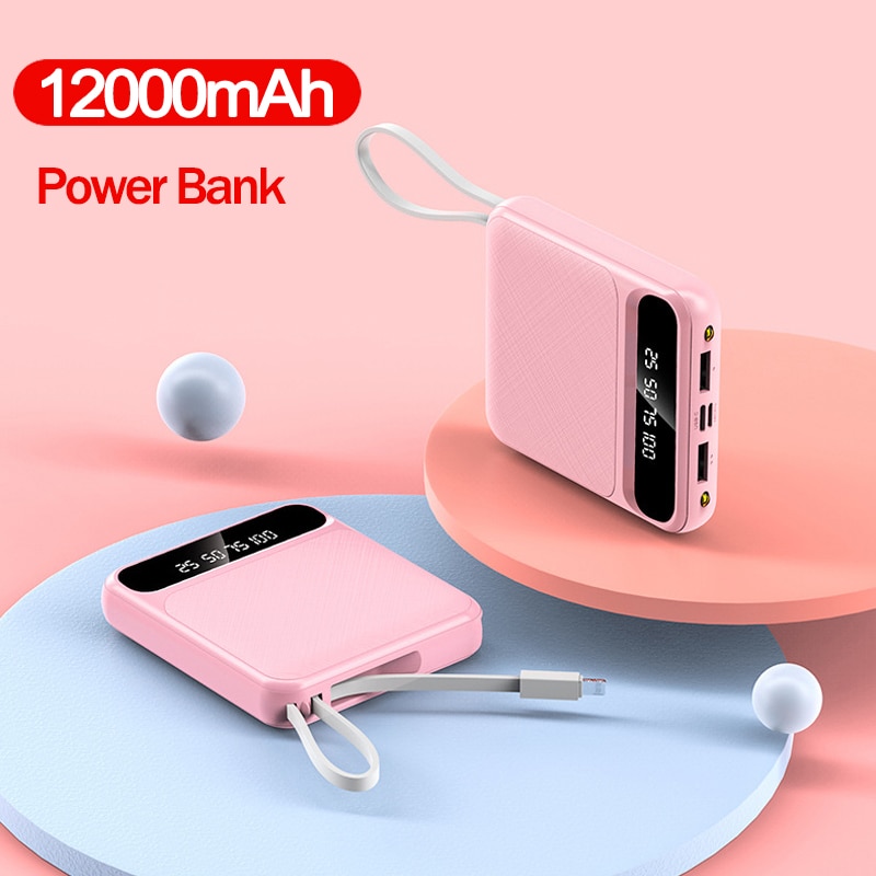 Mini Power Bank 12000mAh Ladegerät USB Port Handy Externe Batterie LED Licht Digital Display Geeignet für Alle Mobilen telefon