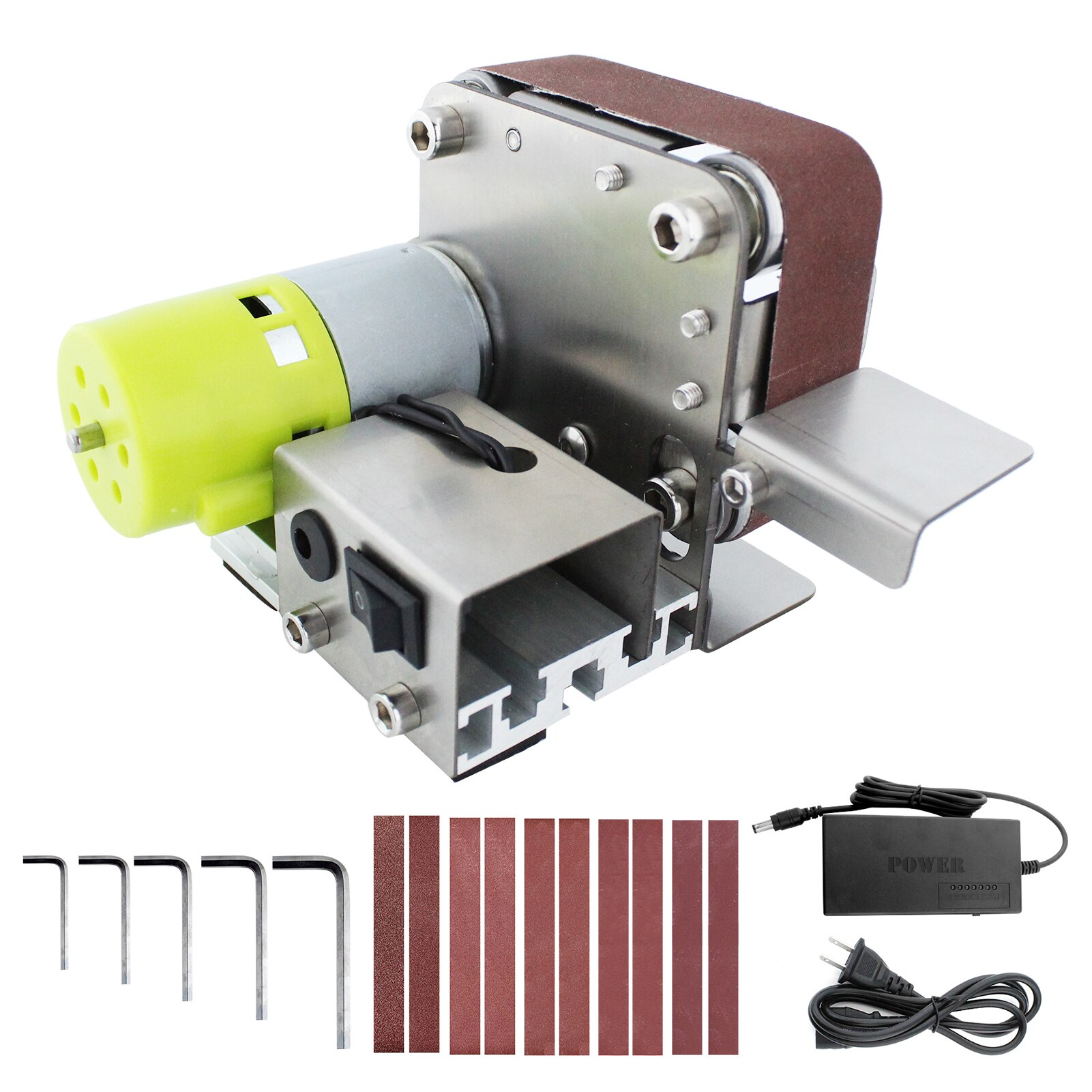 Belt Sander Electric Sanding Polishing Grinding Machine 7 Variable Speed with 10 Sanding Belts for Polishing Wood Acrylic Metal