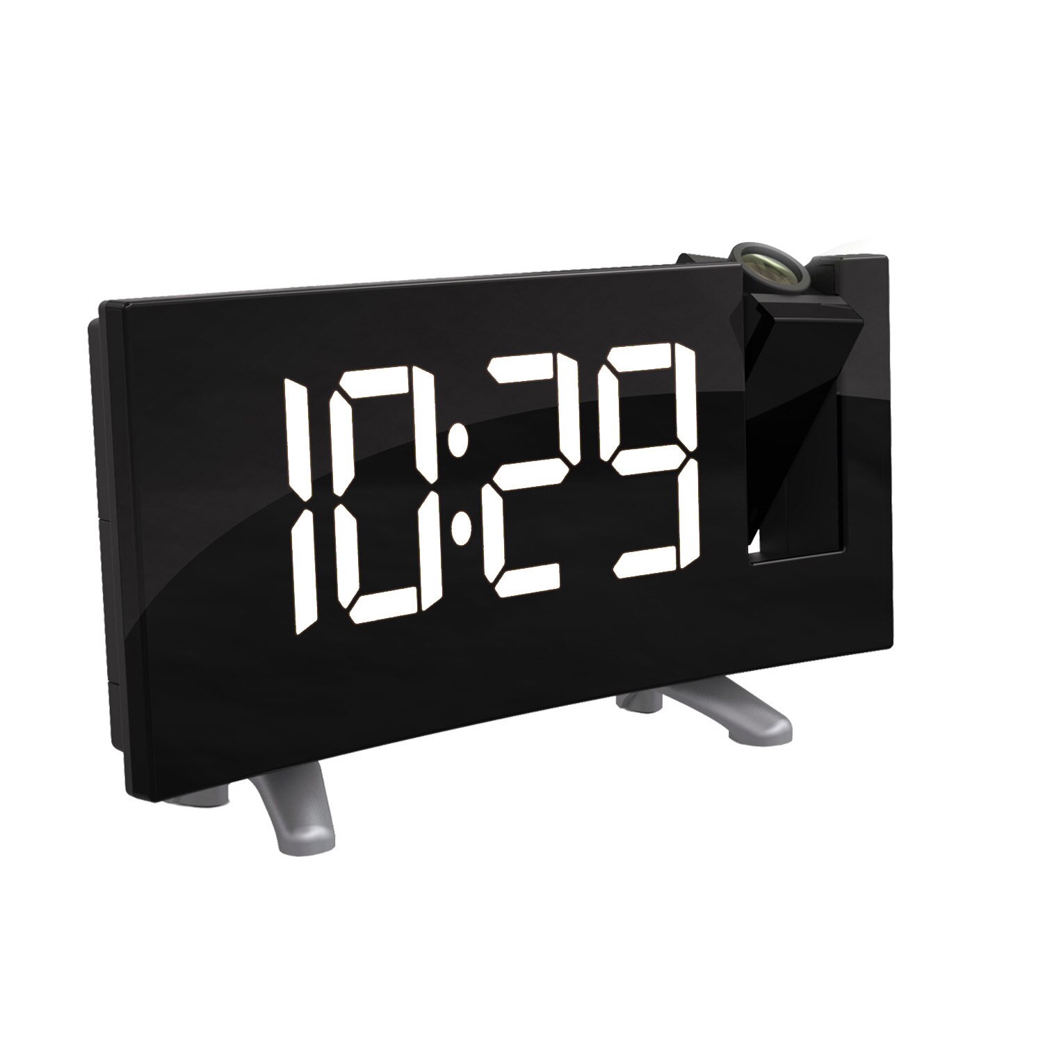 Digital projektor radio väckarklocka snooze timer led display bred böjd skärm usb laddning 180 grader bord vägg fm radio klocka
