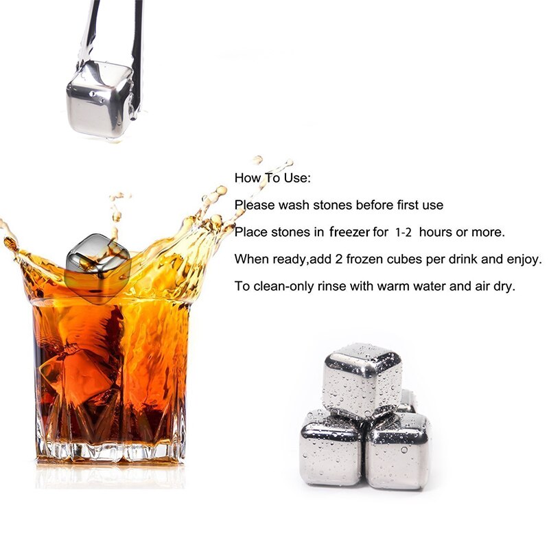 Custom Engraved Stainless Steel Whiskey Stone Ice Cubes Reusable Chilling Stones for Wine Keep Your Drink Cold Bar Tool Sets