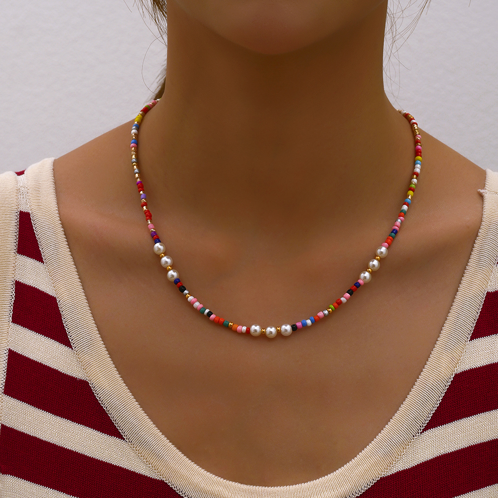 Cadena de cuentas de Color dorado hecha a mano bohemia, collares de , colgante de perlas, joyería para vacaciones en la playa para mujer, accesorios N0374: Color amarillo dorado claro