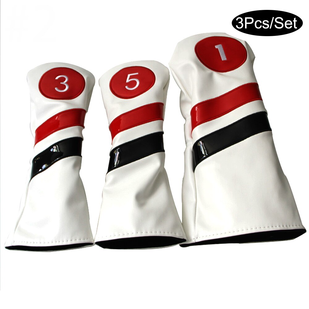 3 Stks/set Golf Club Head Covers Woods Driver 3 5 Hout Fairway Pu Headcovers Mannen Vrouwen Met Nummer Tag: WHITE