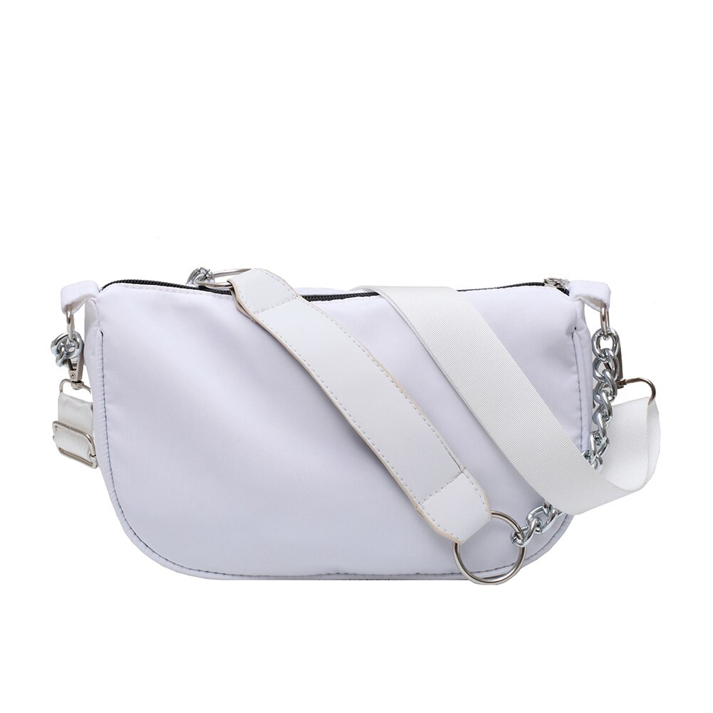 Nylon Women Shoulder Totes Handbags Solid Color Messenger Ladies Travel Zipper Crossbody Top-handle Bag: White