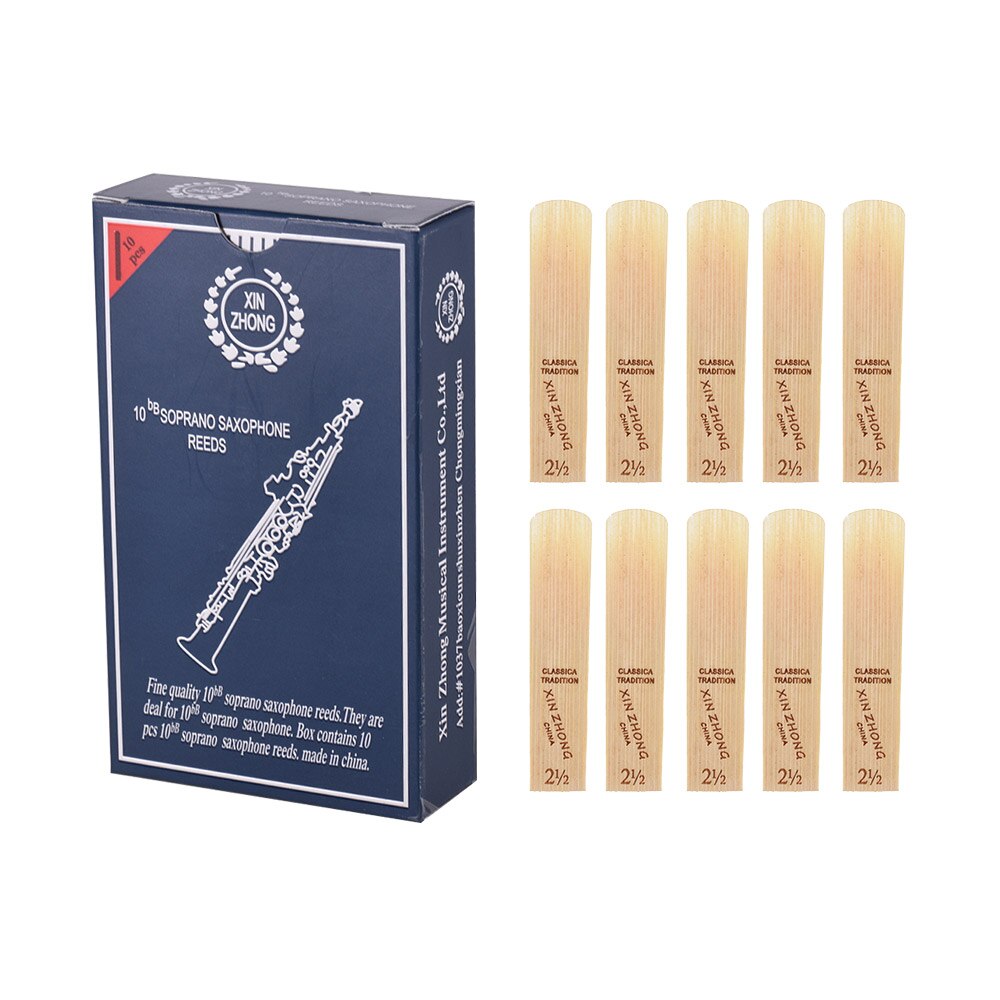 10pcs/ Box Saxophone Reeds Normal Level Bb Soprano Saxophone Sax Reeds Strength 2.0/ 2.5/ 3.0 Woodwind Instrument Parts: Strength 2.5