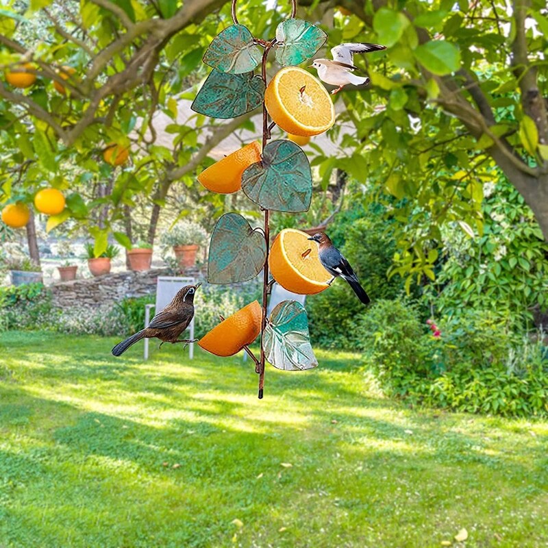 Metal Hummingbird Bird Feeder Suspended Leaf Decorative Garden Art Birdfeeder Hanging for Outdoor Yard Patio Decoration