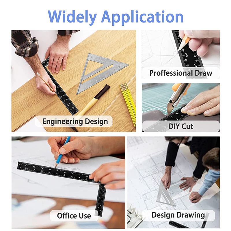 Carpenter Square, 3 Pcs L Square Right Angle Ruler,8 Inch x 12 Inch Metal Framing Steel Square,Right Angle Ruler