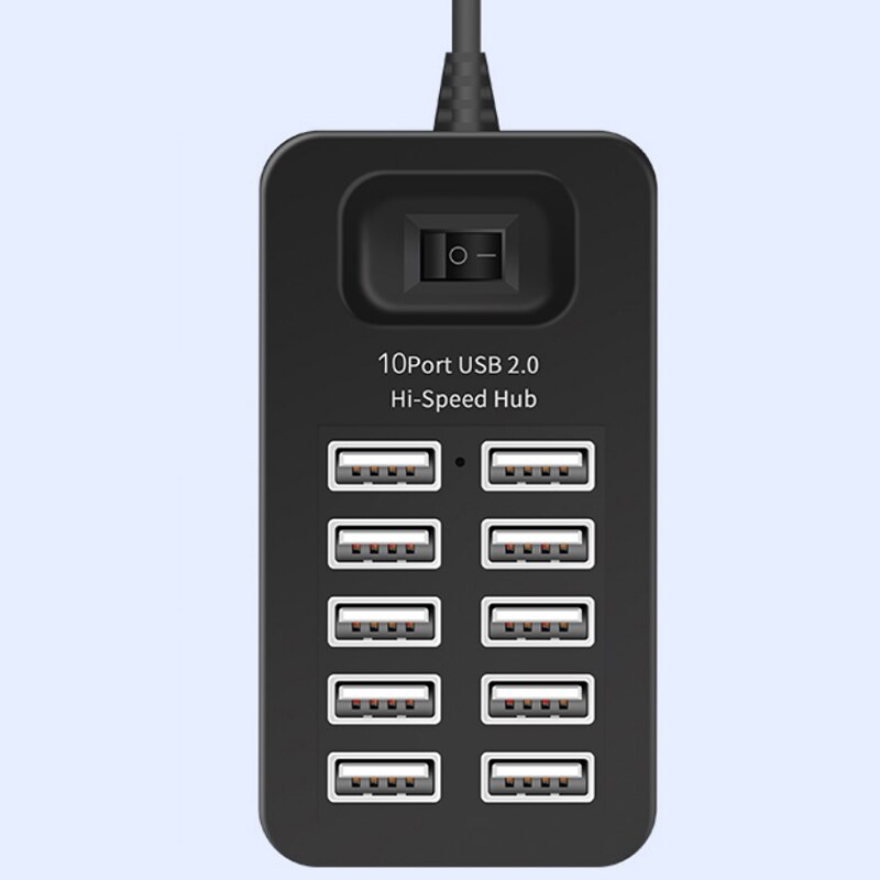 10 ports USB 2.0 répartiteur de moyeu Expansion haute vitesse adaptateur d'extension interrupteur marche/arrêt pour ordinateur portable