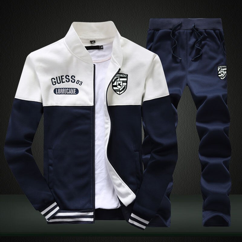 En Najaar Pak Mannen Sportkleding Herfst Pak Kleding Sportkleding Mannen Rits Sweatshirt + Joggingbroek Mannen 'S Spor: White / Asia 4XL