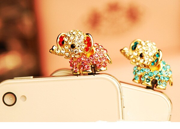 Encantador elefante con tapón a prueba de polvo de diamante Accesorios para teléfono móvil para todos los tapones de orificio para auriculares de 3,5mm