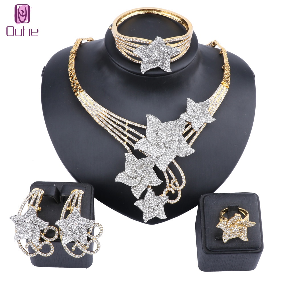 Conjunto de joias clássicas femininas, conjunto de joias com pedras de estrela, colar, pulseira, festa de casamento, elegantes