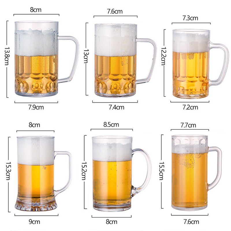 Large Capacity Acrylic Beer Mug Glass Transparent Plastic Anti Bar Glass 400-600ml Juice Cup Draught-beer Cup