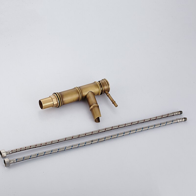 Antieke Bamboe Badkamer Kraan Antieke bronzen afwerking Messing Basin Wastafel Kraan Enkele Handgreep Bamboe Water Tap douche tap
