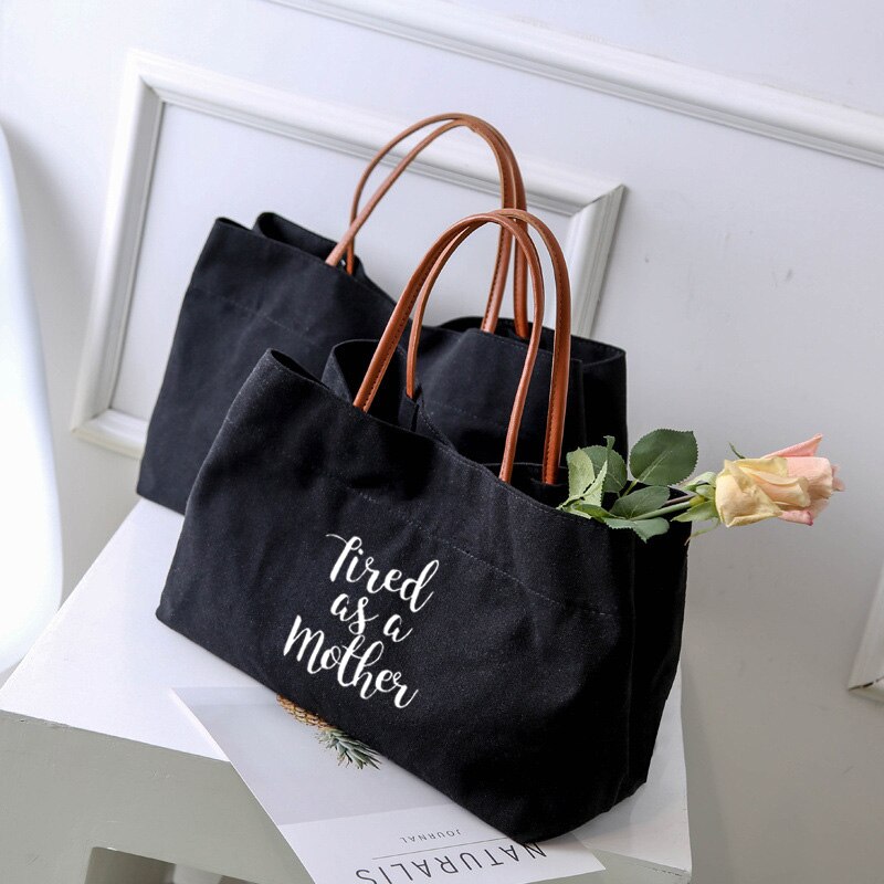 Mom Funny Printed Canvas Tote Bag for Mother's Day Handbag Work Bag Women Lady Beach Bag: black