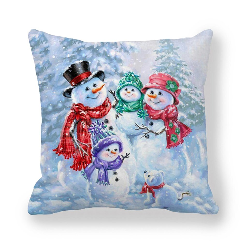 Elk Deer Santa Claus Snowman Christmas Cushion Cover Throw Pillow Xmas Year Decor Home Decoration Polyester Pillowcase: 37