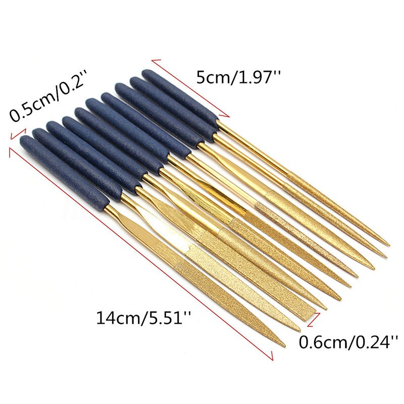 10Pcs Titanium Diamond Coating Needle Flat File Set Metal Working Craft Tools