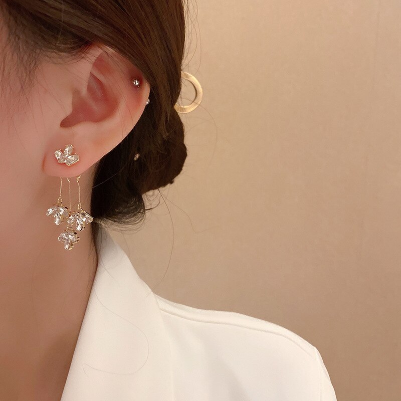 2022 Koreaanse Ster Kwastje Stud Oorbellen Voor Vrouwen Sieraden Crystal Flower Leaf Chain Dangle Mode Bruiloft Piercing Meisje