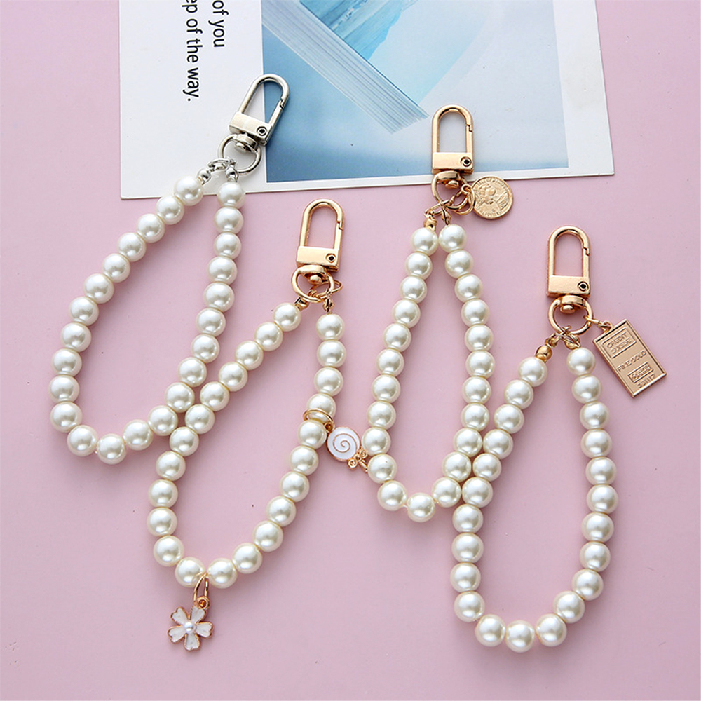 LLavero de perla simulada para Aorpods, colgante para bolso, llavero con cuentas para mujer, accesorios de joyería DIY para teléfono móvil