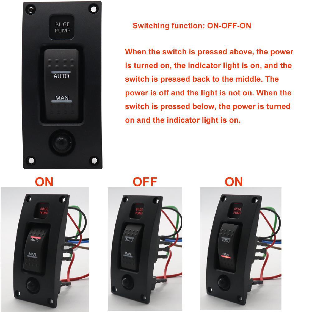 12-24V Bilge Pump Switch Alarm Waterproof Ship Deck Cleaning Control Panel for Boat Bilge Pumps on/off/on Switch Panel