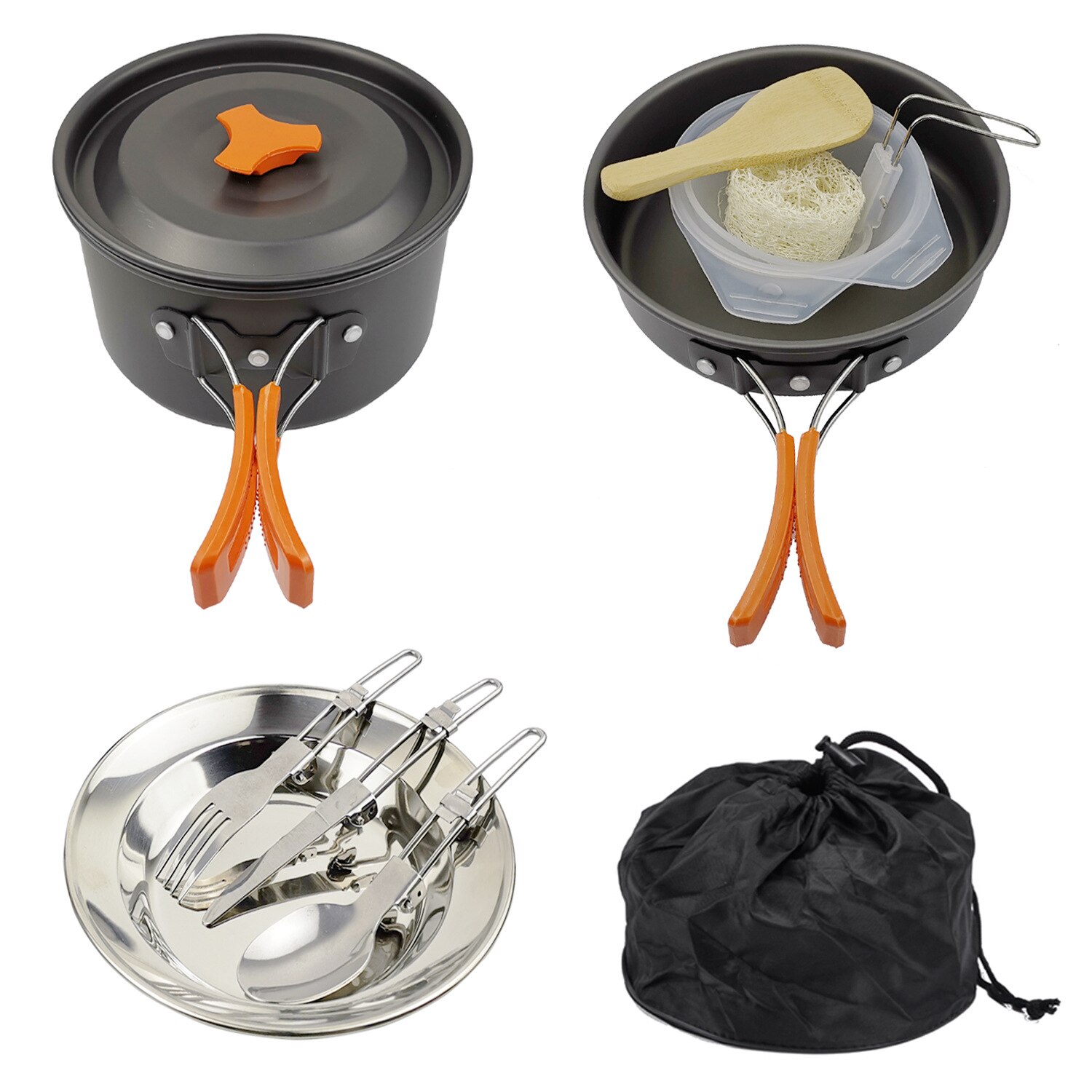 6@# Ultra-Light Stainless Steel Camping Kitchen Cookware Utensils Outdoor Cooking Picnic Tableware Pot Frying Pan