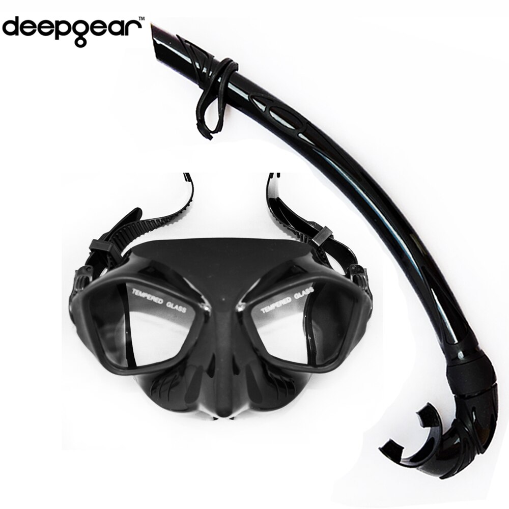 Deepgear onderwatervissers gears Zwart lage profiel onderwatervissers masker en flexibele silicon snorkel freediving masker en snorkel set