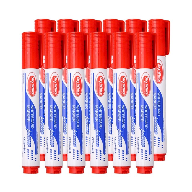 12 Stks/set Uitwisbare Whiteboard Marker Pen Dikke Hoofd Fijne Tip Navulbare Niet Giftig Vloeibare Inkt Gekleurde Schrijven Pennen Voor School off