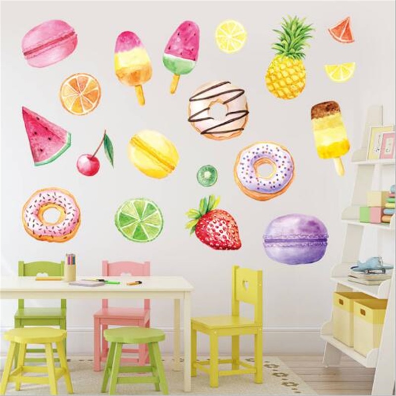 1PC Ice Cream Macaron Donut Decal Wall sticker for kids rooms Nursery Decal Home Decorations bedroom Living room