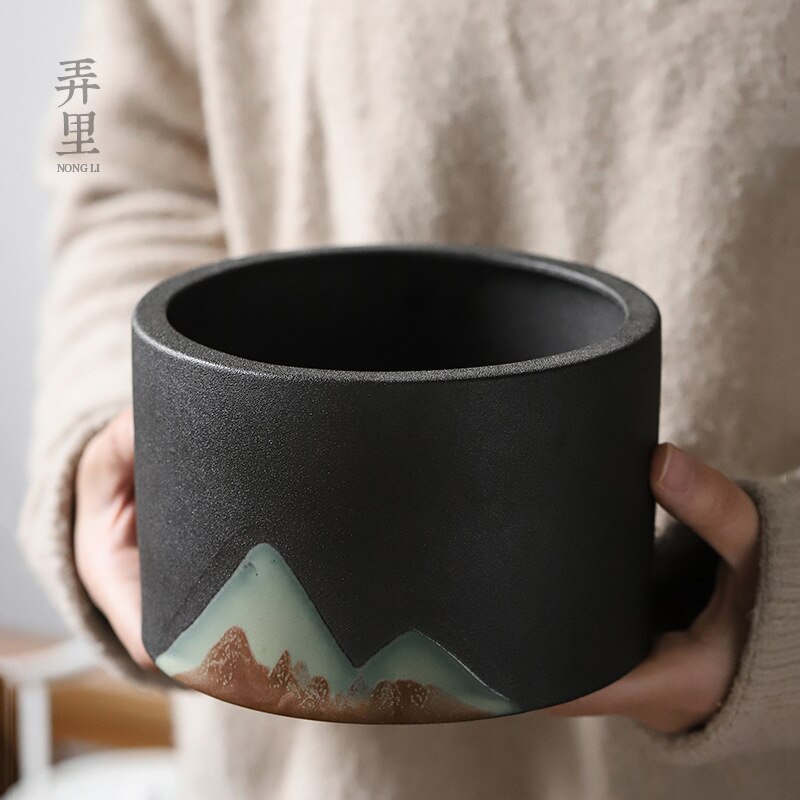 Tea Wash Large Japanese Zen Household Black Porcelain Tea Cup Washing Utensils Tea Tray Jianshui Tea Wash Tea Basin