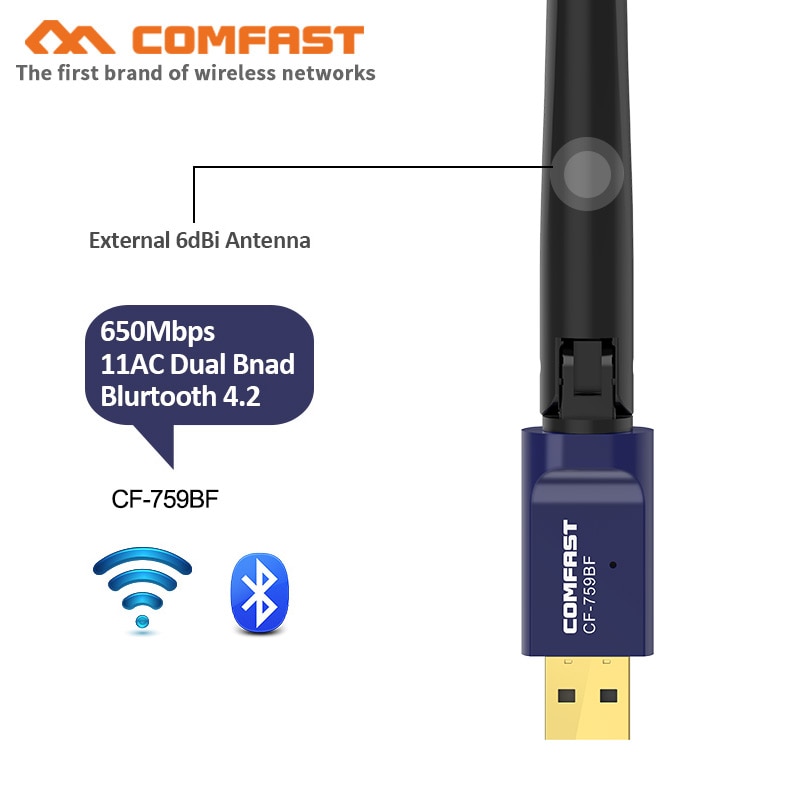 Usb wifi bluetooth 4.2 adaptador dongle 5 ghz banda dupla 650 m sem fio wifi rede lan cartão adaptador bluetooth para desktop computador portátil