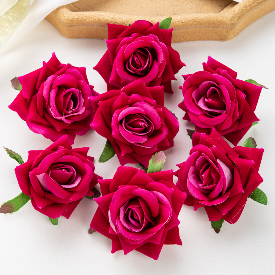 10 stuks kunstbloemen voor plakboek nieuwjaarsdecoratie bruiloft buiten tuin kerst huis bonbondoos flanel opgerolde rozen: Rose Red