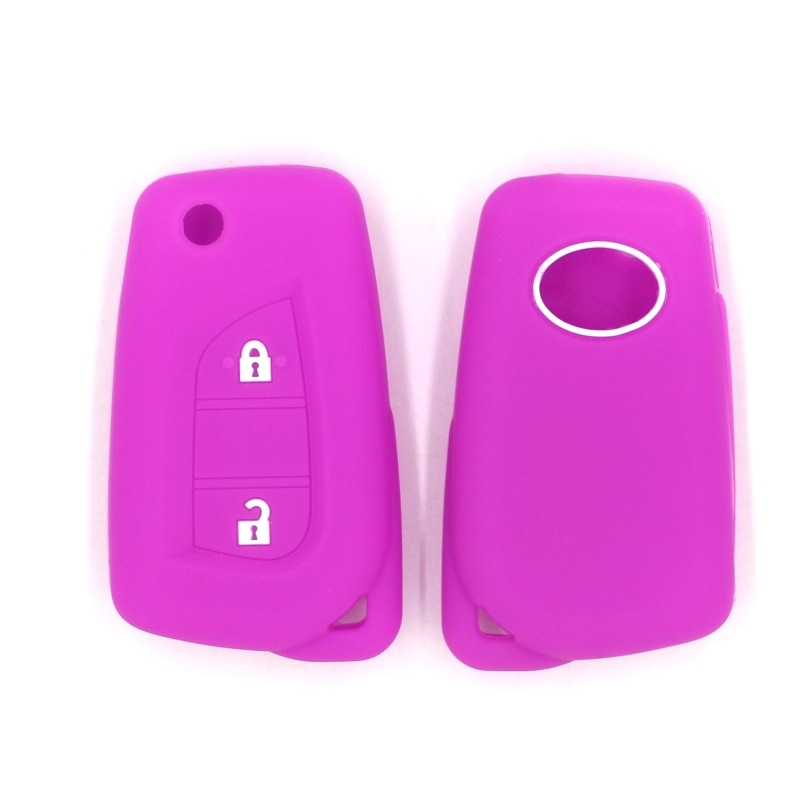 Silicone Rubber Car Key Cover Case Shell Set Protector Fob for Toyota Aygo Yaris Highlander Camry RAV4 2 Button Key Holder: Purple