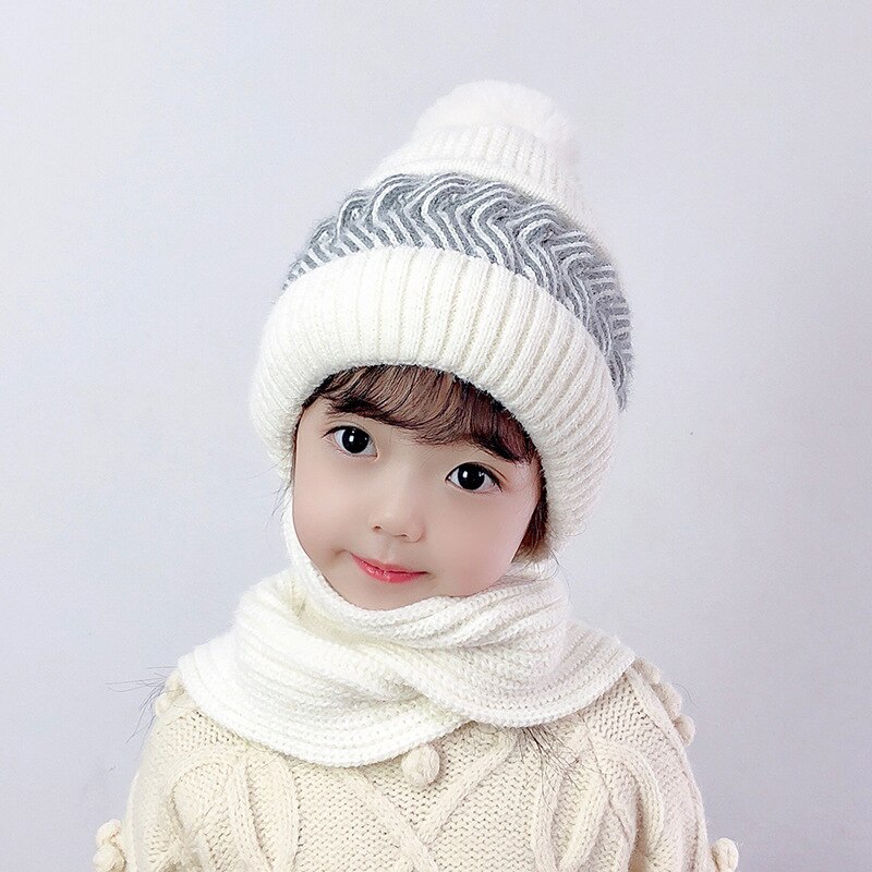 Gorro de lana de punto para mujer, bufanda rosa, versión coreana, versátil, conjunto de gorros para padres e hijos, 2022: kid white