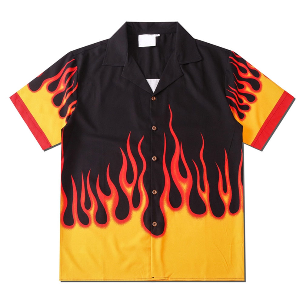 Flame Shirt Men Vintage Street Men's Shirt Summer Hawaiian Shirt Man Clothing