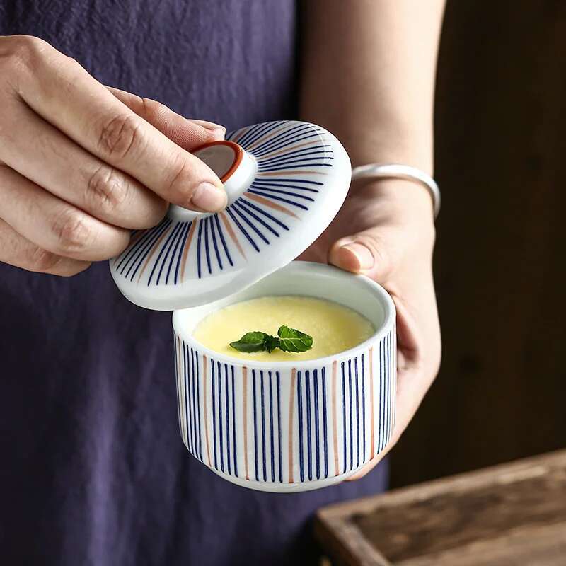Japansk keramisk liten suppeskål med lokk dampet eggskål kjøkkenutstyr