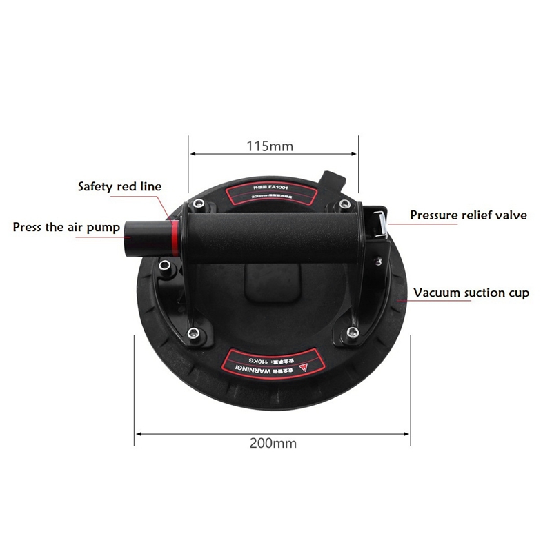 8 Inch Glas Zuignap Vacuüm Zuignap Lager Capaciteit Zware Vacuüm Lifter Voor Graniet Tegel Glas Handleiding