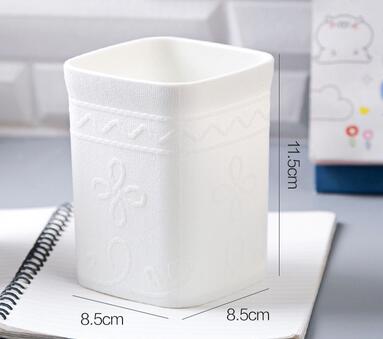 White Carved Square Pen Holder Korean Style Multi-function Desktop Storage Box Plastic Pencil Holder Stand Office Stationery 1PC: Default Title