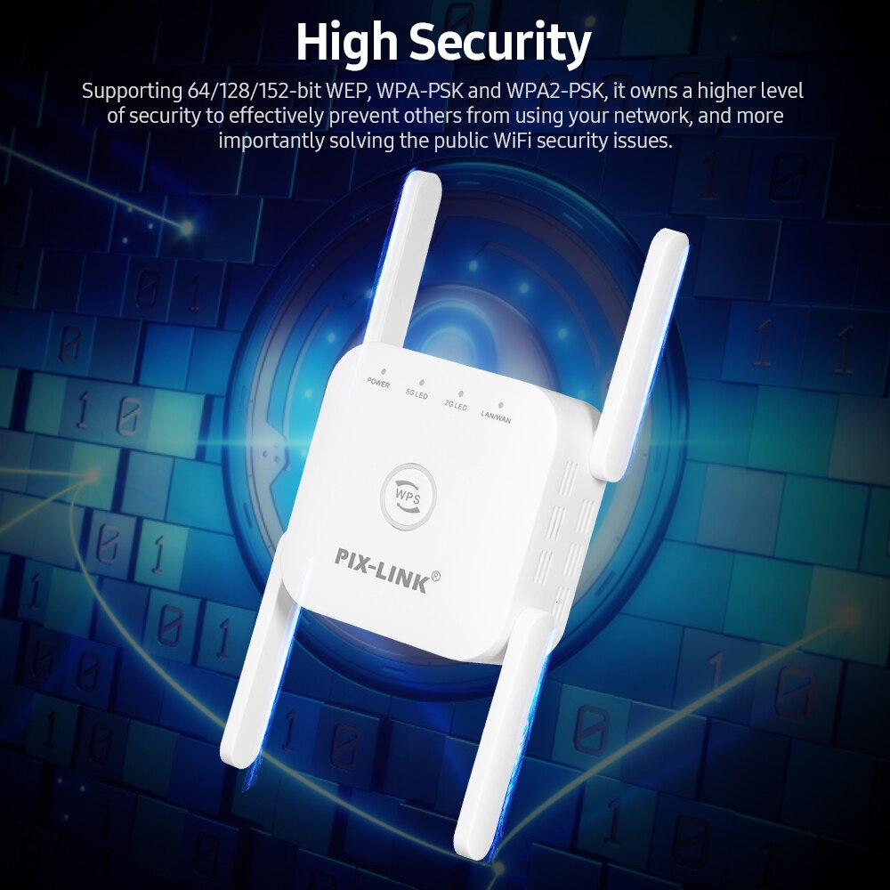 WiFi Repeater WiFi Range Extender Wireless Repeater APModes/Dual Band 2.4G(up to 300Mbps) 5G(up to 867Mbps)/4 Antennas