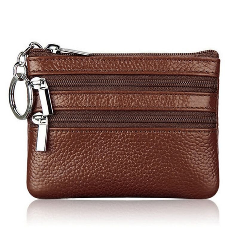 Monedero de cuero para hombre y mujer, Cartera de mano con doble cremallera, bolso cambiador pequeño